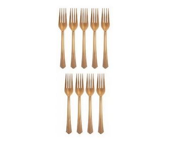 Set of 10 Disposable Plastic Forks, 15.5 x 2.5 cm, Bronze