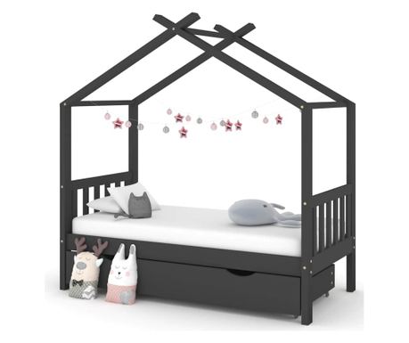 Stt szrke 80x160 cm-es fenyfa gyerekgy fikkal