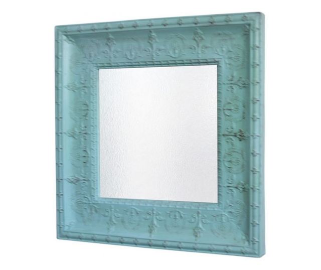 Kézzel festett fém tükör, világos antik kék, 70x70cm