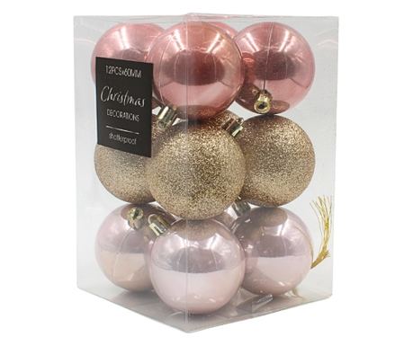 Set od 12 božićnih kuglica, ružičasta i zlatna, 6 cm, Xmas Magic