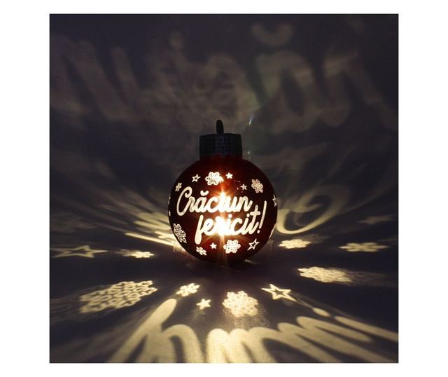 Karácsonyi gömb, LED-del, piros színű, "Boldog karácsonyt!" üzenettel