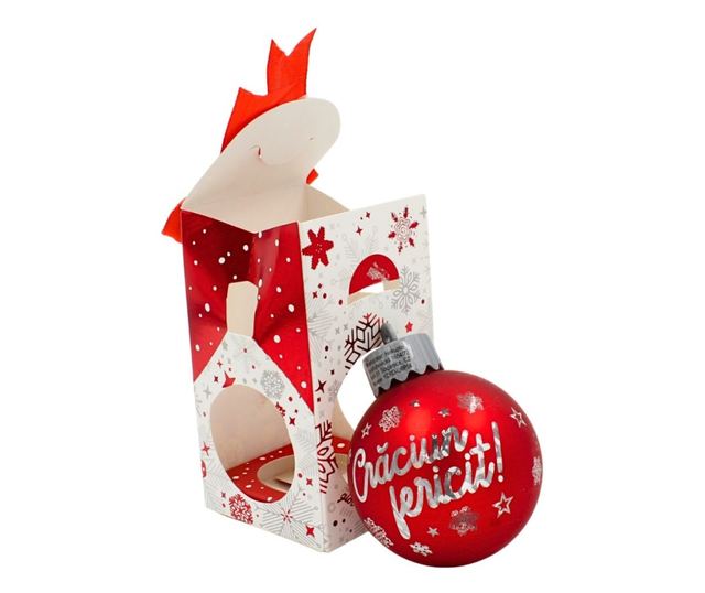 Karácsonyi gömb, LED-del, piros színű, "Boldog karácsonyt!" üzenettel