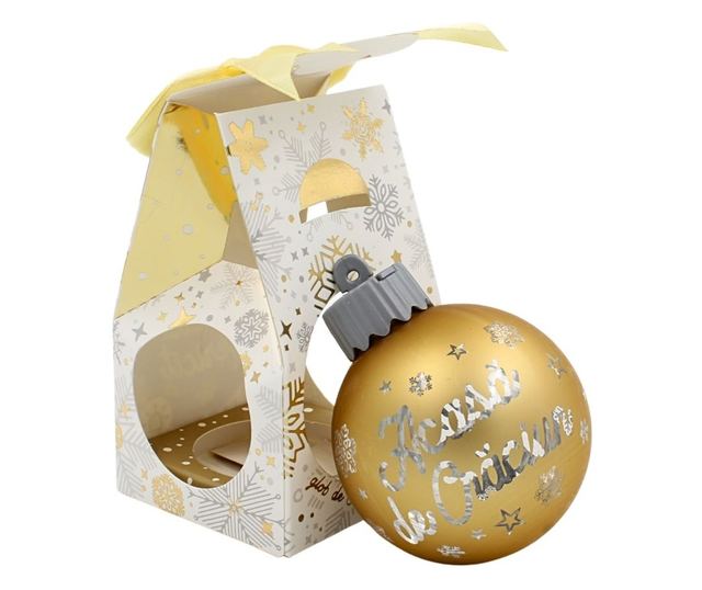 Karácsonyi gömb LED-del, Arany, "Home for Christmas" felirattal