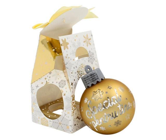 Karácsonyi gömb, LED-del, arany színű, "Különleges neked" felirattal