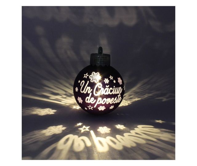 Karácsonyi gömb LED-del, lila, "Tündérmese karácsony" felirattal