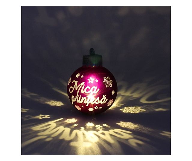 Karácsonyi gömb LED-del, rózsaszín, "Kis Hercegnő" felirattal