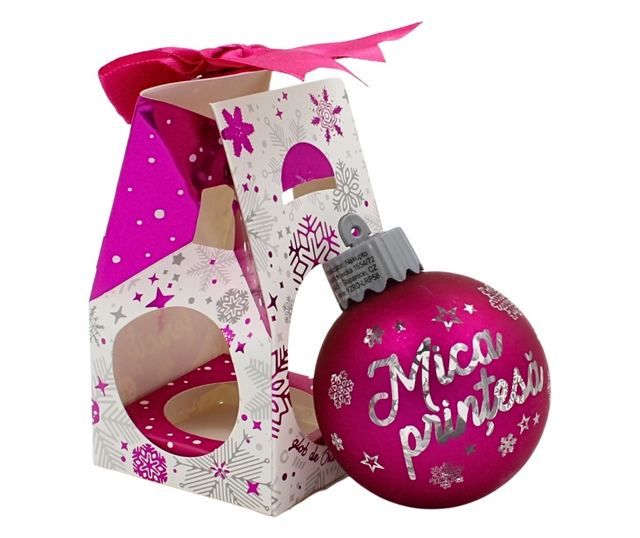 Karácsonyi gömb LED-del, rózsaszín, "Kis Hercegnő" felirattal