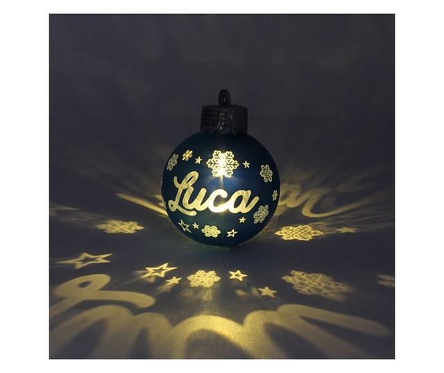 Karácsonyi gömb, LED-del, kék színű, "Luca" névvel