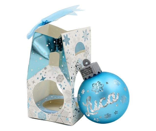 Karácsonyi gömb, LED-del, kék színű, "Luca" névvel