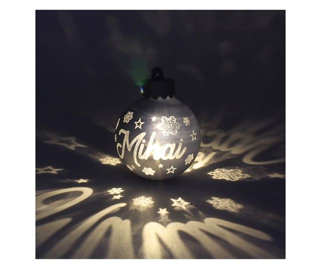 Karácsonyi gömb, LED-del, ezüst színű, "Mihai" névvel