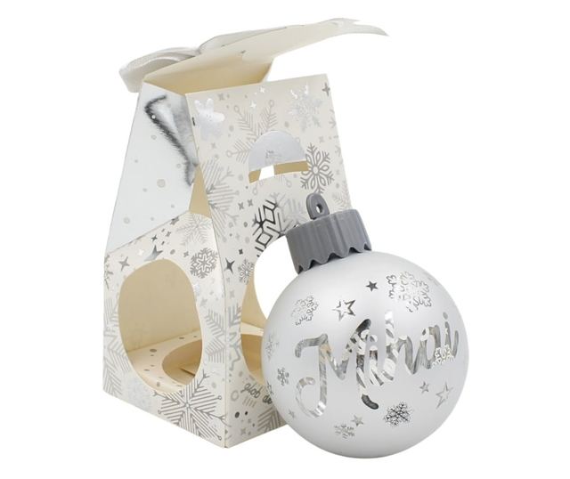 Karácsonyi gömb, LED-del, ezüst színű, "Mihai" névvel