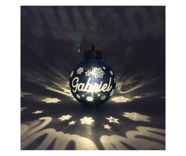 Karácsonyi gömb LED-del, kék, "Gábor" névvel