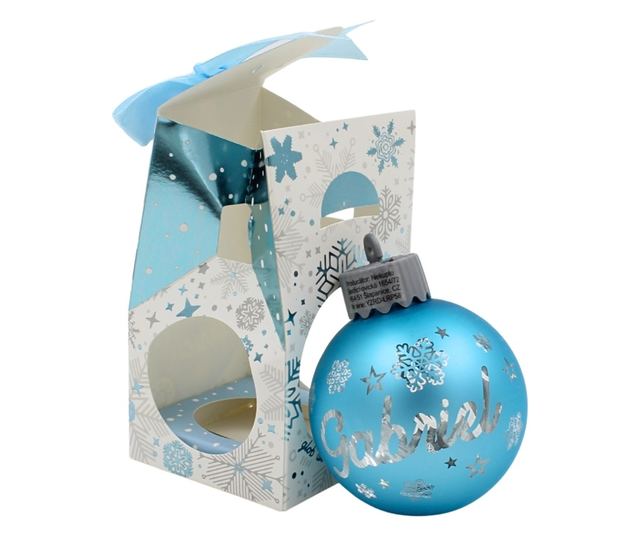 Karácsonyi gömb LED-del, kék, "Gábor" névvel