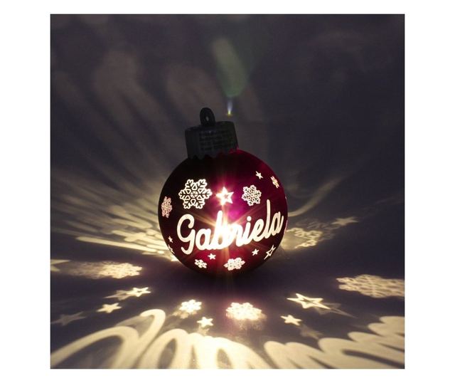 Karácsonyi gömb LED-del, "Gabriela" felirattal, rózsaszín