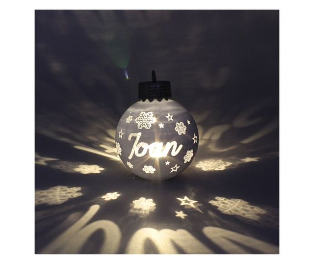 Karácsonyi gömb, LED-del, ezüst színű, "Ioan" névvel