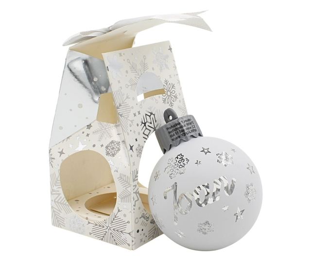 Karácsonyi gömb, LED-del, ezüst színű, "Ioan" névvel