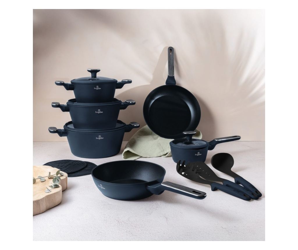 Set oale si tigai cu capace si ustensile 15 piese Deep Sea Berlinger Haus BH 8382, albastru mat, antiaderente, compatibile induc - 2