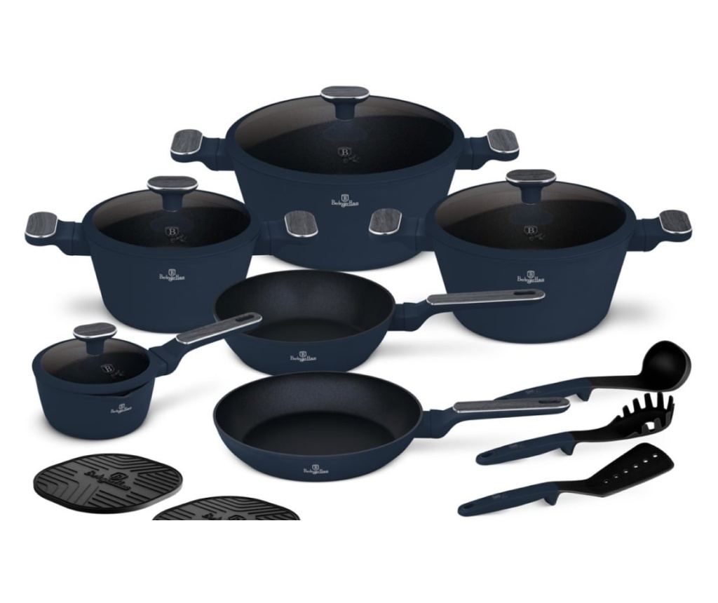 Set oale si tigai cu capace si ustensile 15 piese Deep Sea Berlinger Haus BH 8382, albastru mat, antiaderente, compatibile induc - 3
