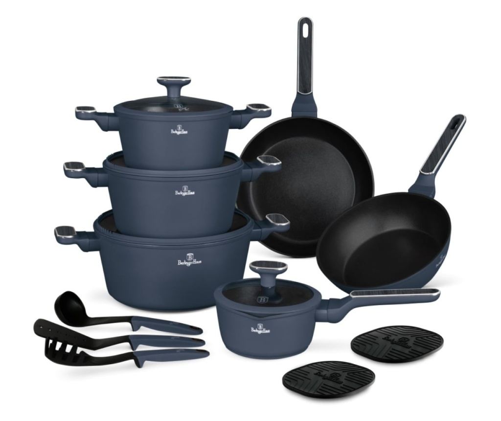 Set oale si tigai cu capace si ustensile 15 piese Deep Sea Berlinger Haus BH 8382, albastru mat, antiaderente, compatibile induc - 4