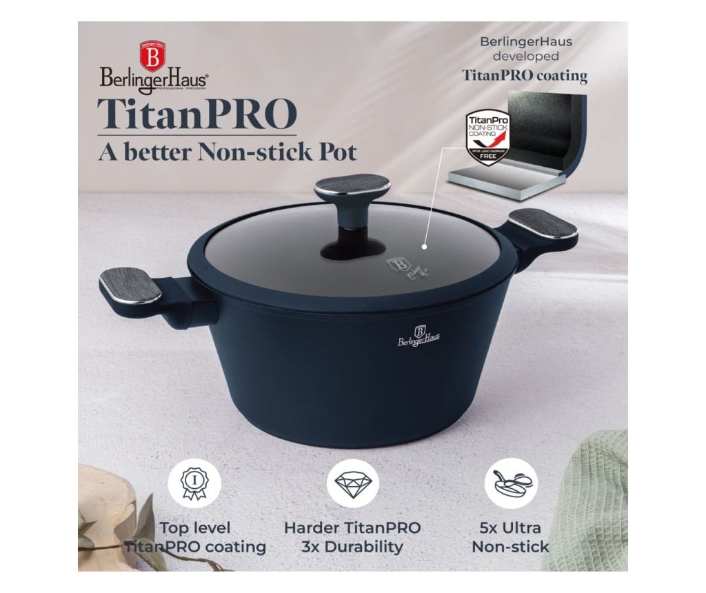 Set oale si tigai cu capace si ustensile 15 piese Deep Sea Berlinger Haus BH 8382, albastru mat, antiaderente, compatibile induc - 5