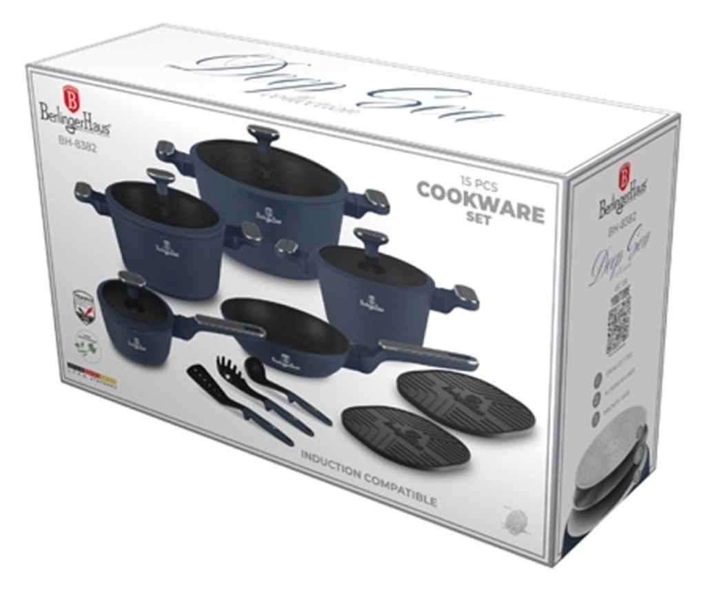 Set oale si tigai cu capace si ustensile 15 piese Deep Sea Berlinger Haus BH 8382, albastru mat, antiaderente, compatibile induc - 12