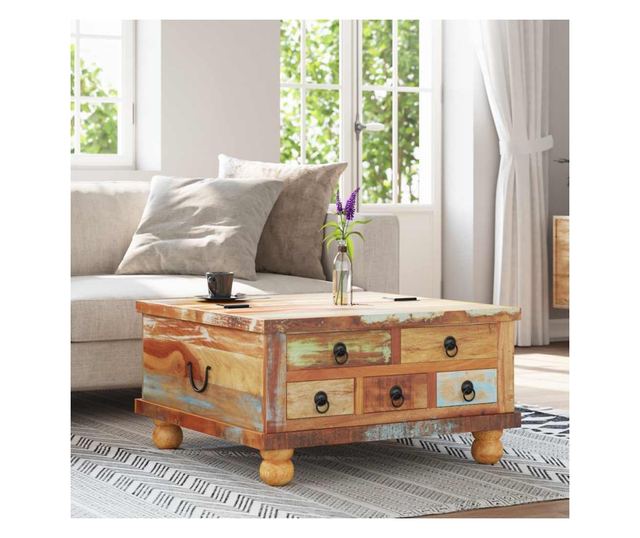 Stolik kawowy, 70 x 70 x 38 cm, drewno z recyklingu