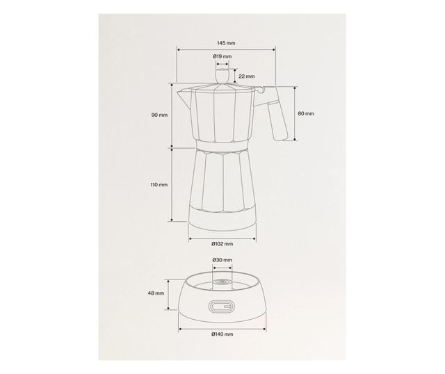 Espressor moka pot electric CREATE, 300 ml víztartály kapacitás, akár 6 csésze kávéhoz is alkalmas, elkészítési idő 5 perc, mele