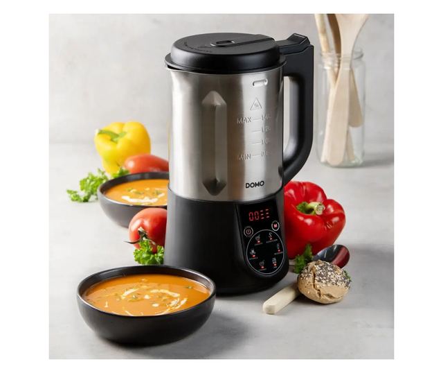 Krémleveskészítő, DOMO, 1,4 literes, Leveskészítő, rozsdamentes acél/fekete
