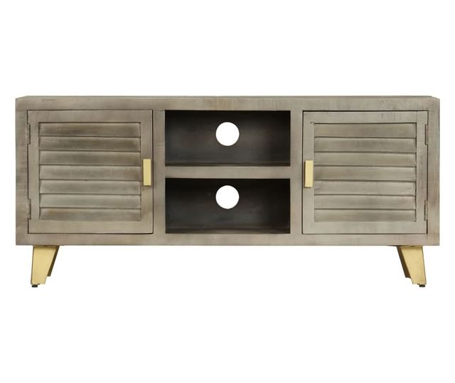 TV komoda, siva, 110x30x48 cm, masivno drvo manga i mesing