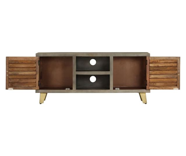 TV komoda, siva, 110x30x48 cm, masivno drvo manga i mesing