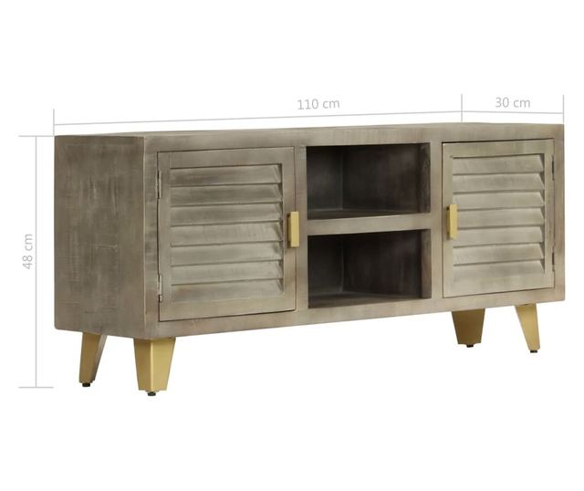 TV komoda, siva, 110x30x48 cm, masivno drvo manga i mesing