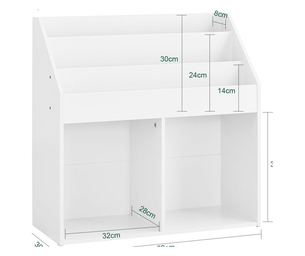 Dětská montessori knihovna s 3 policemi a 2 boxy, bílá dřevěná - 4