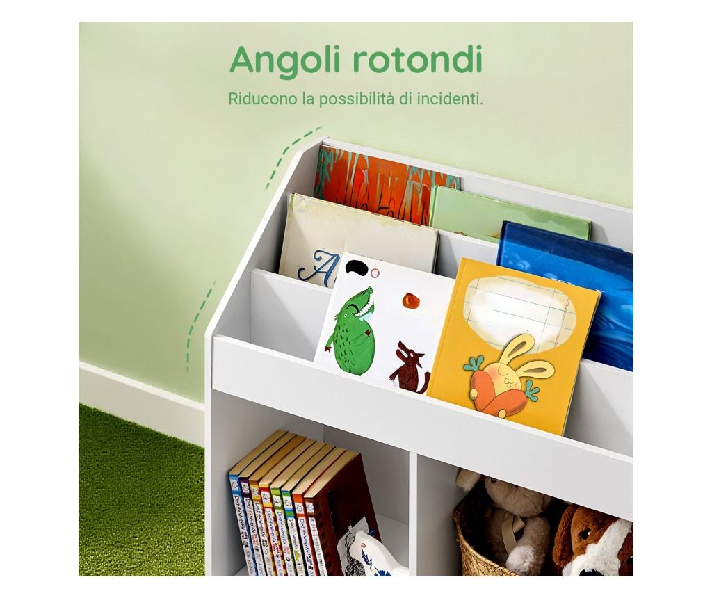 Dětská montessori knihovna s 3 policemi a 2 boxy, bílá dřevěná - 7