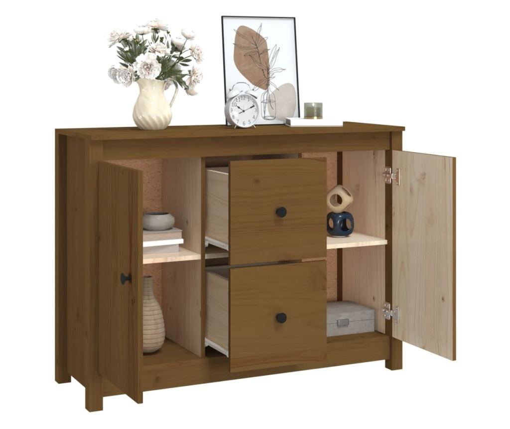 Stojalo, medeno rjavo, 100x35x74 cm, masivno borovo les. - 8