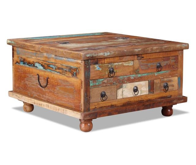 Stolik kawowy, 70 x 70 x 38 cm, drewno z recyklingu