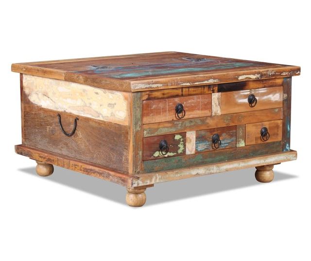 Stolik kawowy, 70 x 70 x 38 cm, drewno z recyklingu