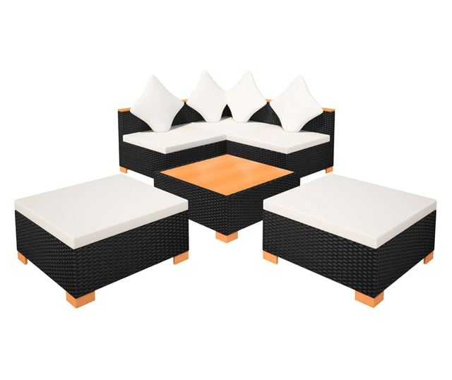Vrtni namještaj s jastucima, 6 dijelova, crna, poliratan