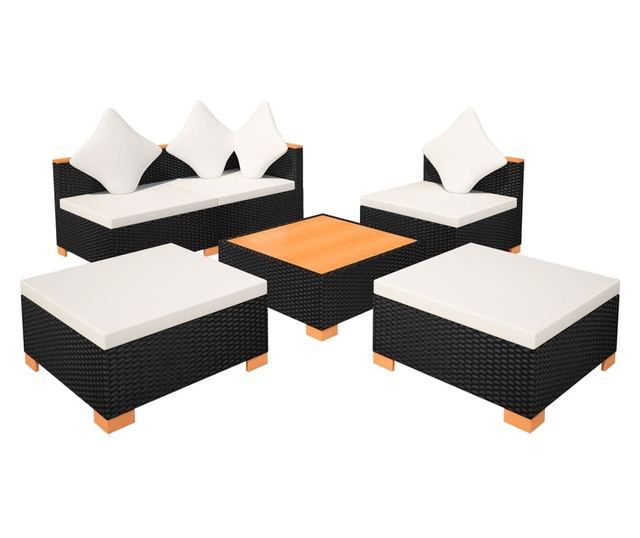 Vrtni namještaj s jastucima, 6 dijelova, crna, poliratan
