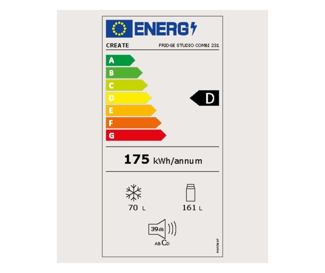 No Frost Hűtőszekrény, CREATE, Studio, 231 Liter, Rozsdamentes Acél
