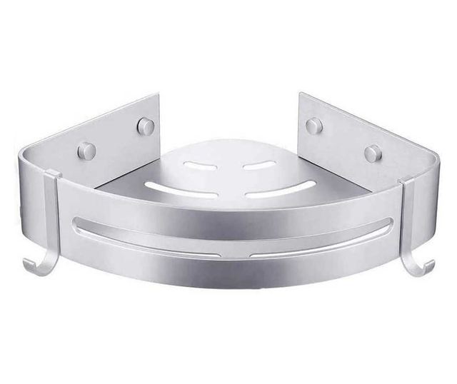 Pufo Bath alumínium sarok fürdőszobai polc – háromszög alakú tárolóállvány, 23 x 23 x 6 cm