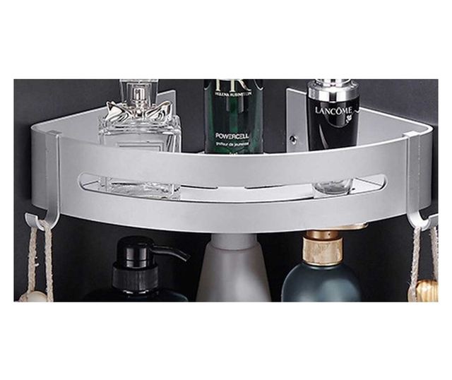 Pufo Bath alumínium sarok fürdőszobai polc – háromszög alakú tárolóállvány, 23 x 23 x 6 cm