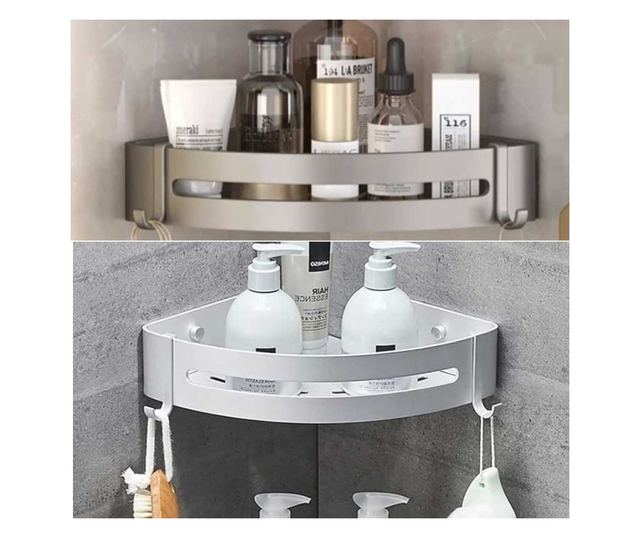 Pufo Bath alumínium sarok fürdőszobai polc – háromszög alakú tárolóállvány, 23 x 23 x 6 cm