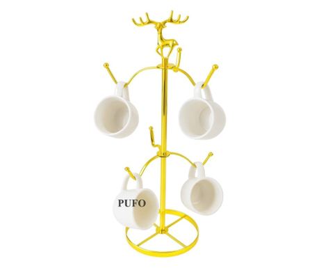 Suport auriu elegant metalic Pufo Ellegant pentru cani si cesti- suport cu 6 carlige pentru depozitare, organizare sau decor