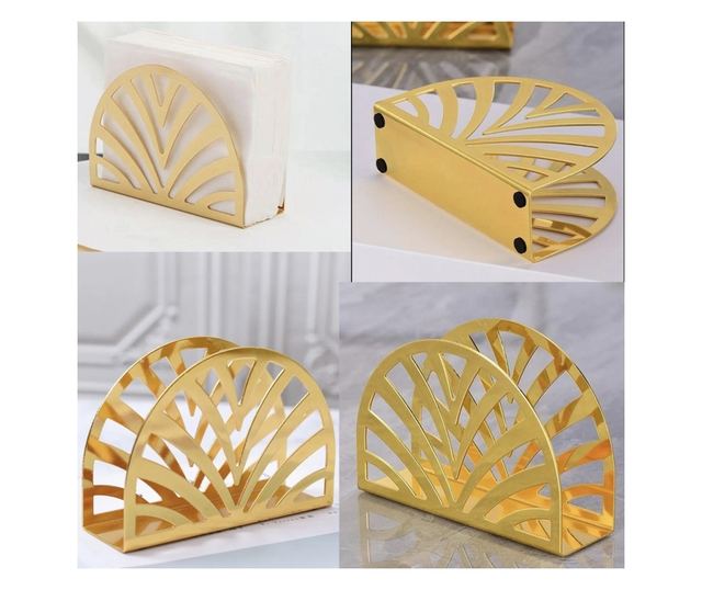 Pufo Gold dekoratív fém szalvétatartó, 13 x 9 cm, arany