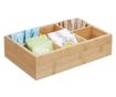 Pufo bambusz doboz 6 rekesszel és üvegtetővel teafilterekhez - elegáns szervező, 30 x 18 x 9 cm