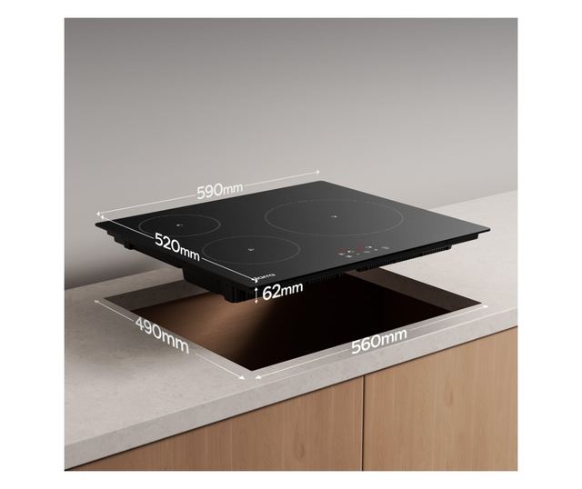 Ciarra beépíthető indukciós főzőlap, 3 főzőzóna, kristályosított üveg, 9 teljesítményszint, edényérzékelés, digitális kijelző, é