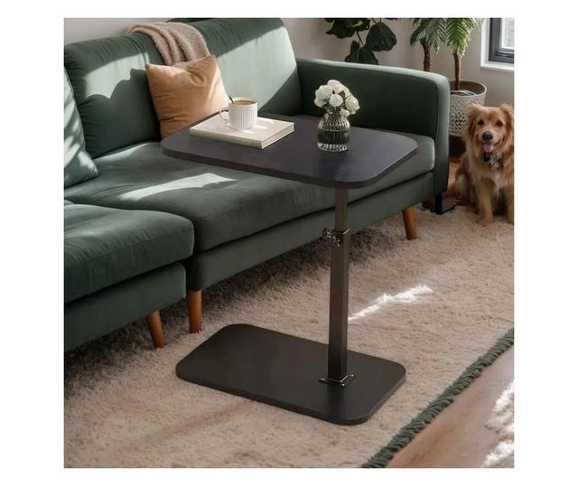 C-Type Állítható Magasságú Asztalka ABYZ Kompakt Fa Dohányzóasztal Tárolópolccal, Ideális Kanapékhoz