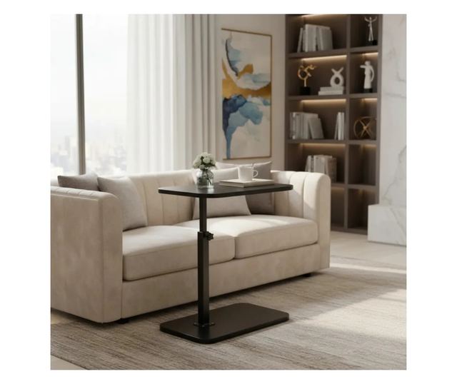 C-Type Állítható Magasságú Asztalka ABYZ Kompakt Fa Dohányzóasztal Tárolópolccal, Ideális Kanapékhoz