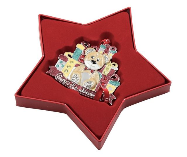 Božićni metalni ukras u elegantnoj kutiji - Prvi Božić bebe