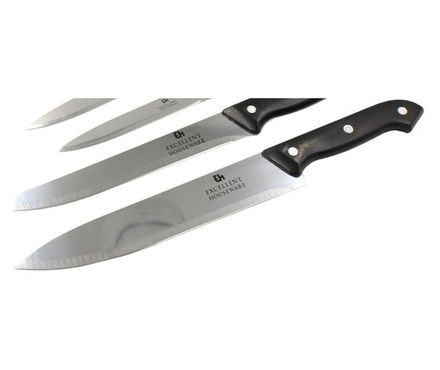 Kiváló háztartási késkészlet, 5 kés, olló és fa állvány